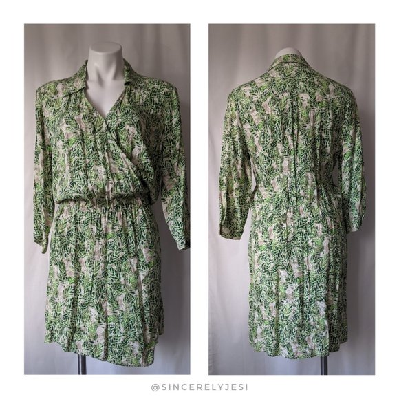 CAbi Dresses & Skirts - CAbi ▪ Faux-Wrap Leaf Print Blouse Dress